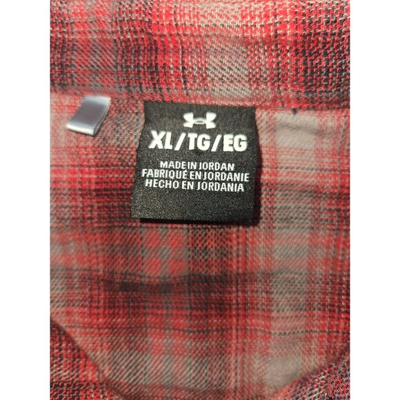 Under Armour Maroon Plaid Flannel Shirt XL Stretch Long Sleeve - Picture 5 of 8